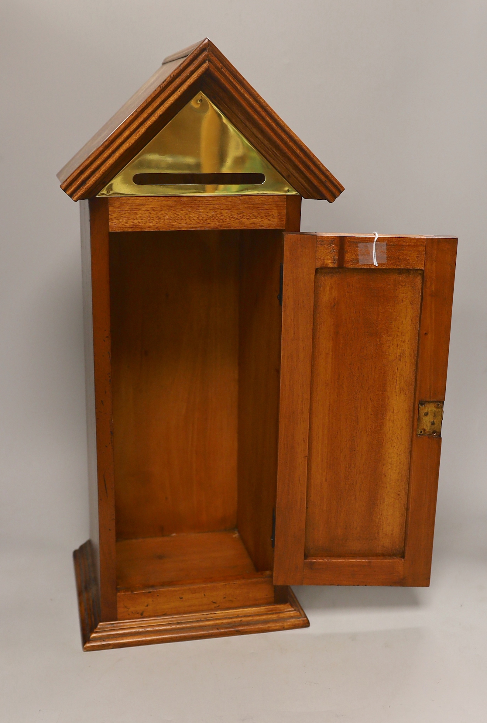 A country house style mahogany sentry letter box, 56cm high